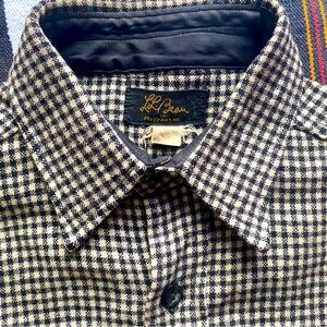 Antique L.L. Bean 50’s Black Label Gold Cursive Button up Wool blend shirt. L.